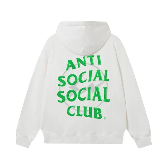 Anti Social Social Club Green Lightning Circle Logo Hoodie - White