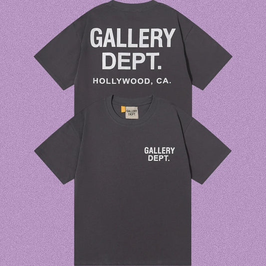 Gallery Dept. Hollywood Logo Short Sleeve T-Shirt - Dark Grey/White
