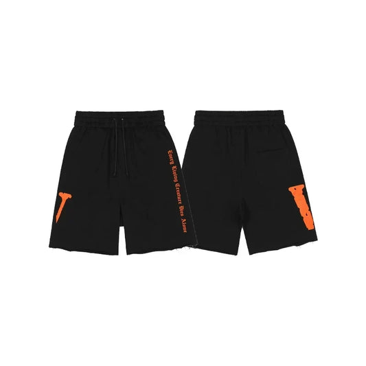 Vlone Side-Print Graphic Sweatshorts - Black/Orange
