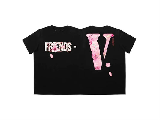 Vlone Cherry Blossom "FRIENDS-" Graphic T-Shirt - Black